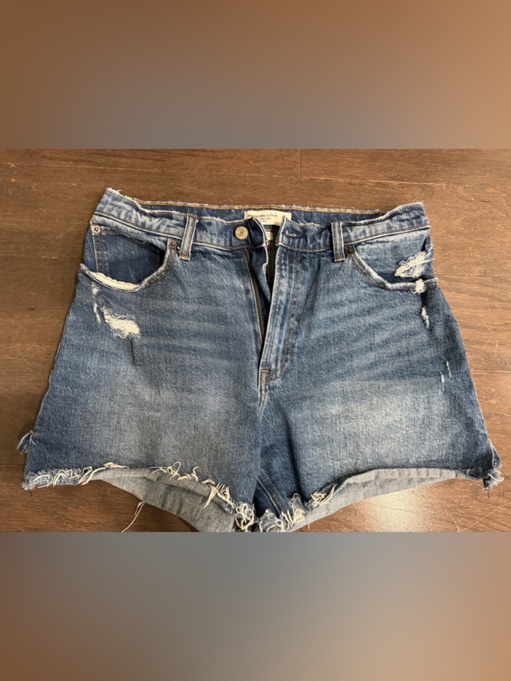 Abercrombie & Fitch Distressed Blue Denim High-Rise Shorts